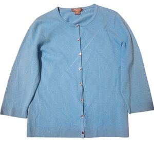 Ann Taylor cashmere lightweight cardigan sky blue jewel buttons womens large.